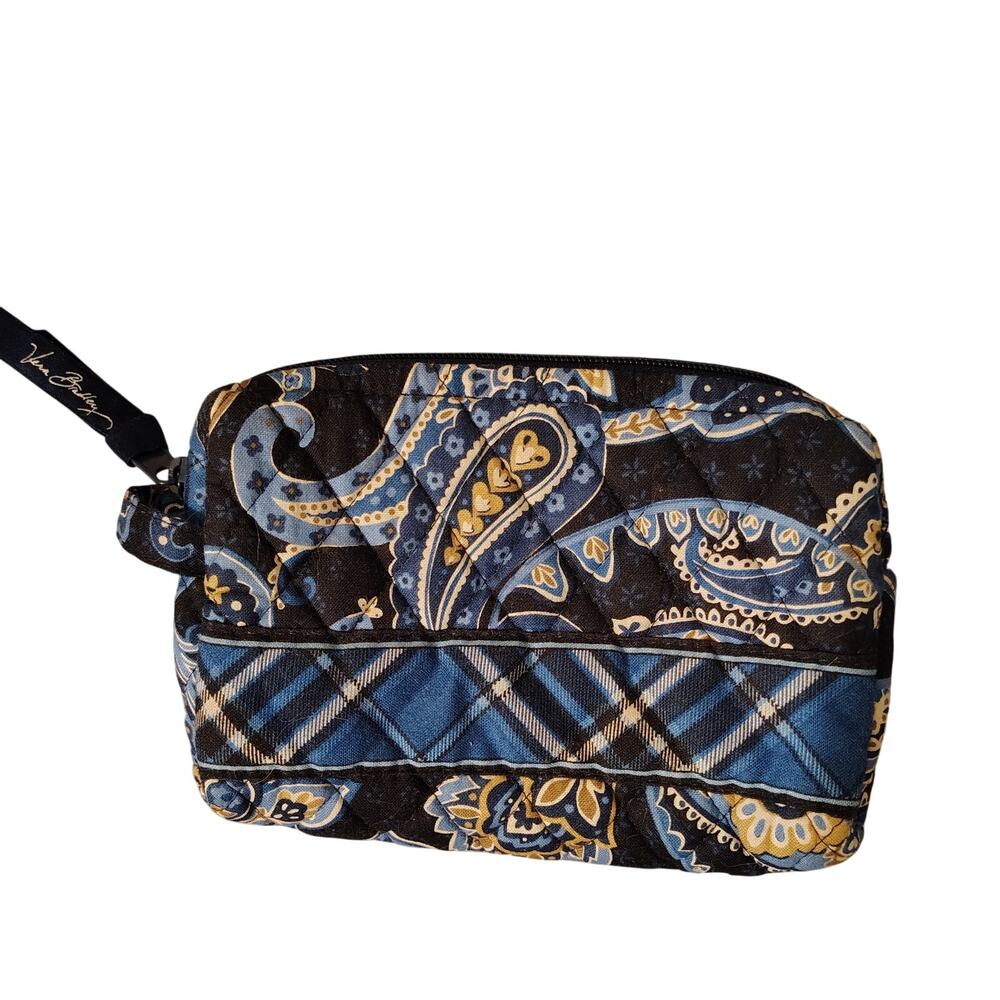 Vera Bradley Makeup Bag – Blue Paisley with Plaid Stripe